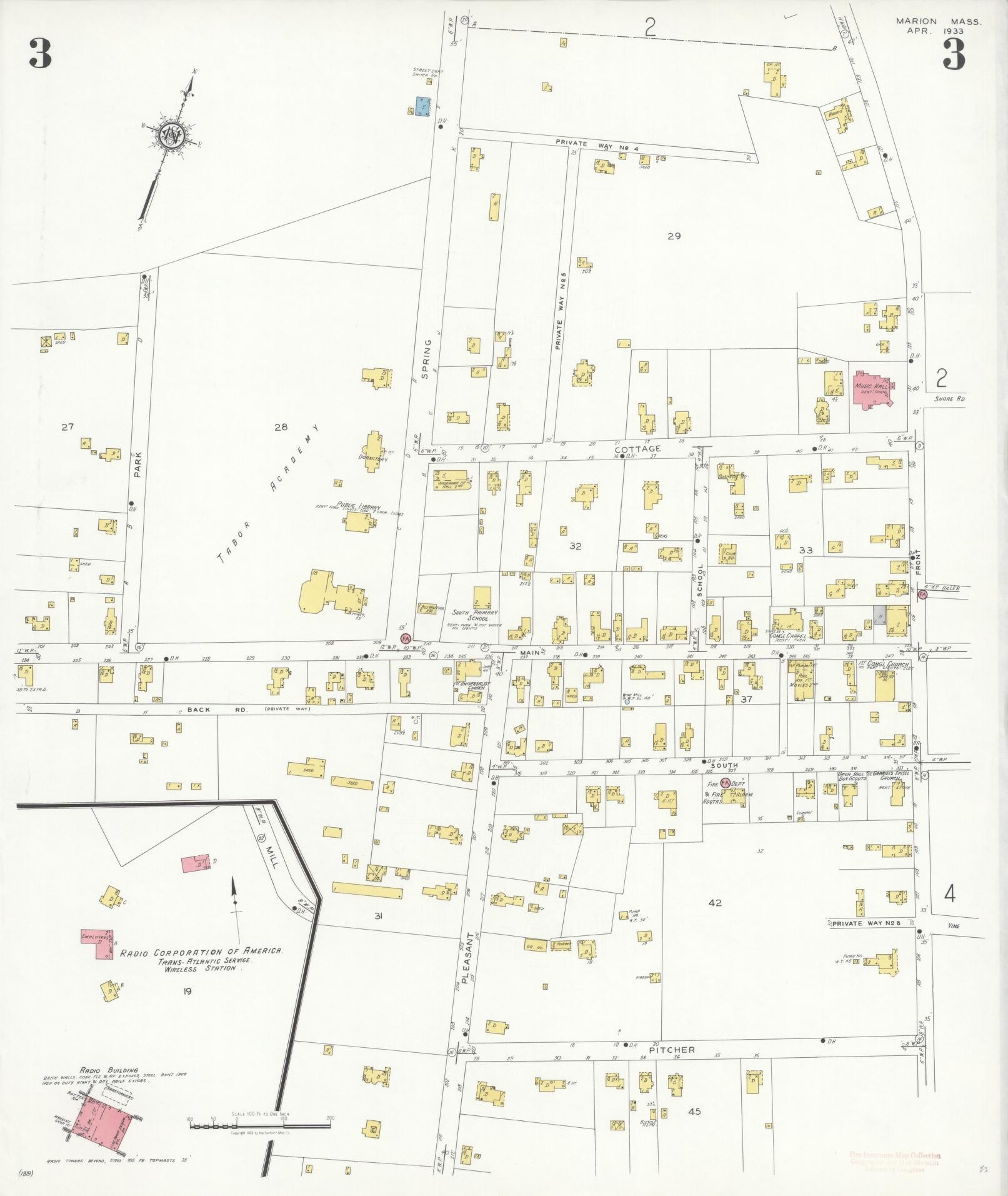 Sanborn Fire Insurance Map from Marion, Plymouth County, Massachusetts (1933), Sheet #0003 - Complete Map Set gallery image, historic Sanborn map, vintage wall art, Massachusetts Massachusetts