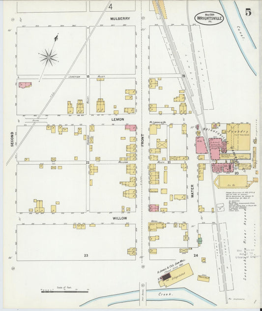 Sanborn Fire Insurance Map from Wrightsville, York County, Pennsylvania (1899), Sheet #0005 - Historic Sanborn Fire Insurance Map Print, vintage old map wall art, antique decor, genealogy gift, Pennsylvania Pennsylvania map