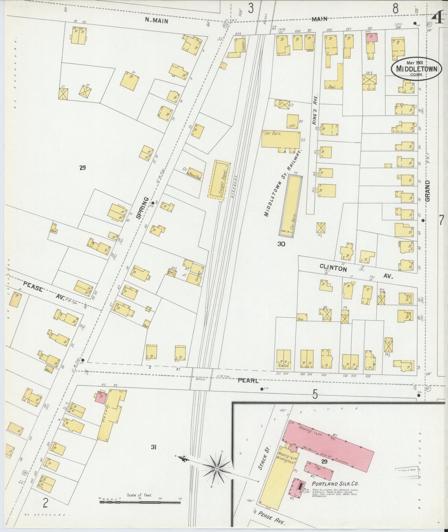 Sanborn Fire Insurance Map from Middletown, Middlesex County, Connecticut (1901), Sheet #0004 - Historic Sanborn Fire Insurance Map Print, vintage old map wall art, antique decor, genealogy gift, Connecticut Connecticut map