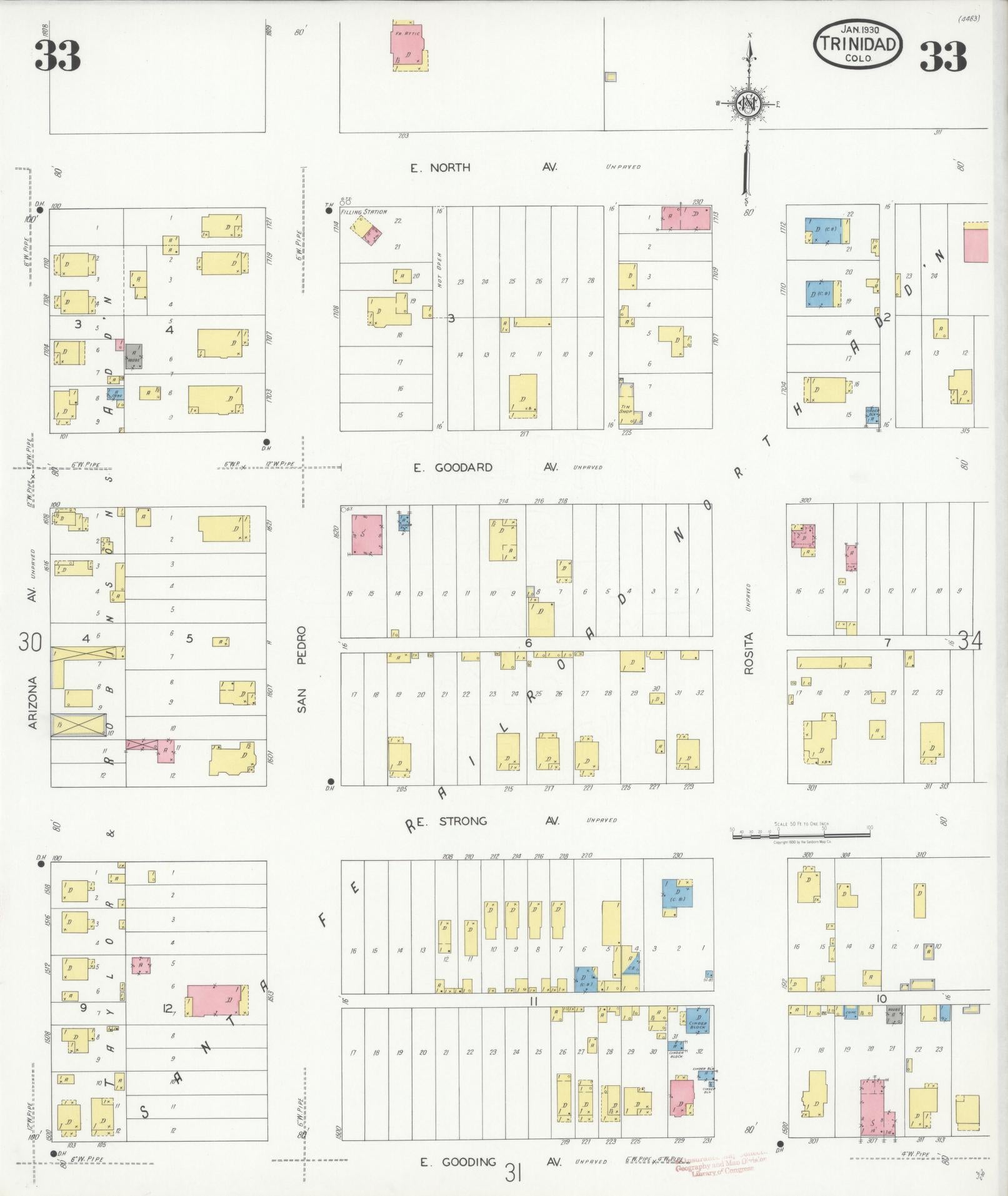 Sanborn Fire Insurance Map from Trinidad, Las Animas County, Colorado (1930), Sheet #0033 - Complete Map Set gallery image, historic Sanborn map, vintage wall art, Colorado Colorado