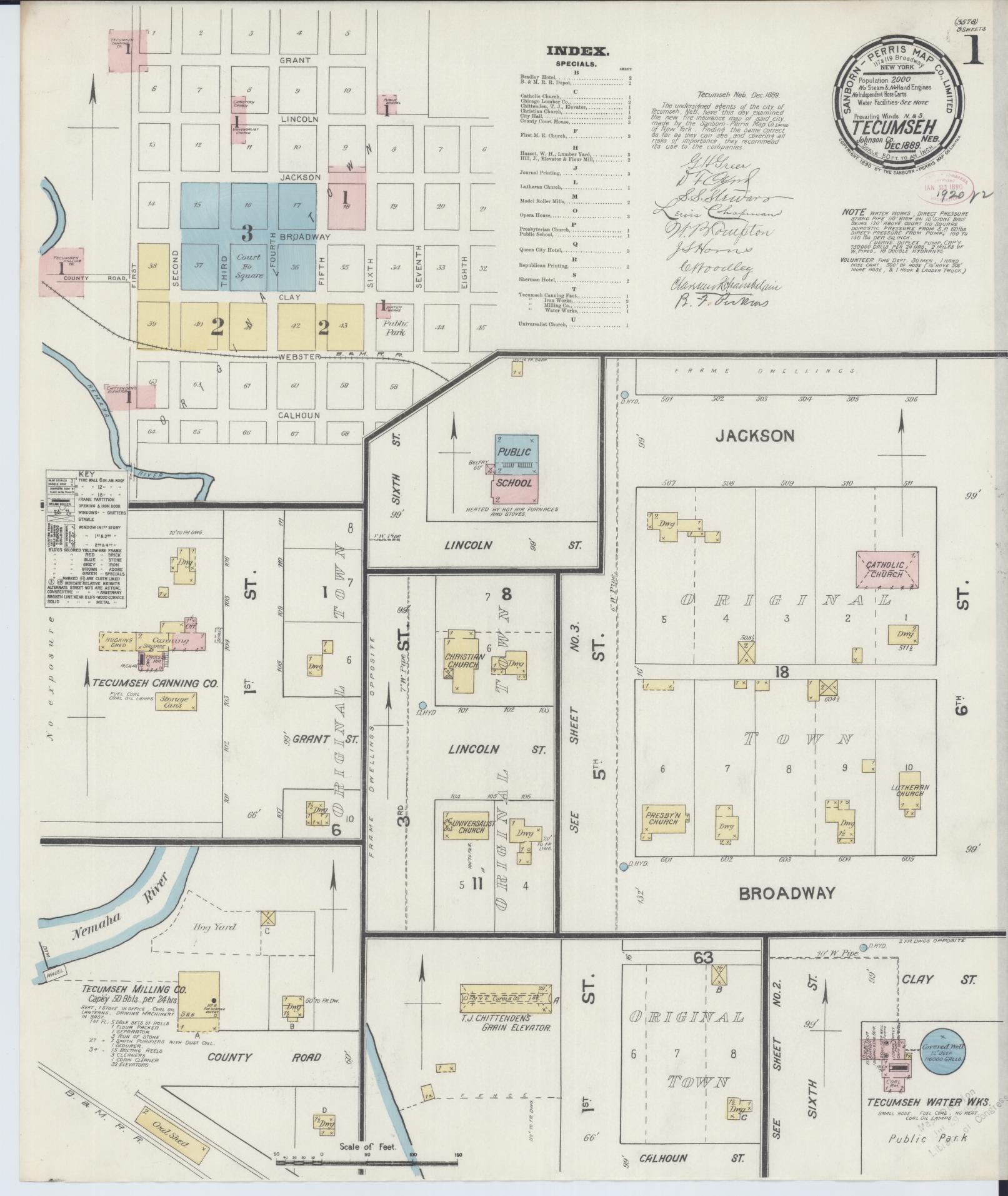 Sanborn Fire Insurance Map from Tecumseh, Johnson County, Nebraska (1889), Sheet #0001 - Complete Map Set gallery image, historic Sanborn map, vintage wall art, Nebraska Nebraska