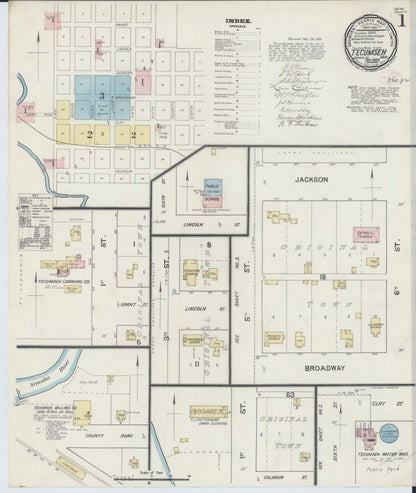 Sanborn Fire Insurance Map from Tecumseh, Johnson County, Nebraska (1889), Sheet #0001 - Complete Map Set gallery image, historic Sanborn map, vintage wall art, Nebraska Nebraska