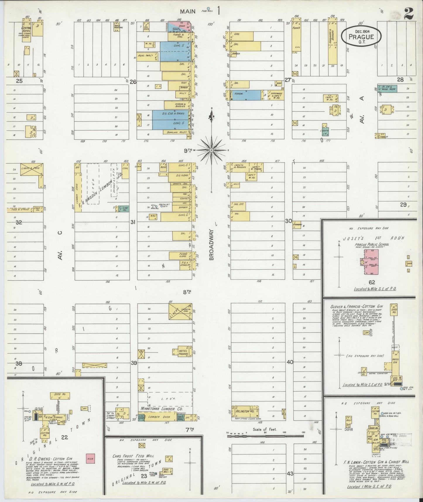 Sanborn Fire Insurance Map from Prague, Lincoln County, Oklahoma (1904), Sheet #0002 - Historic Sanborn Fire Insurance Map Print, vintage old map wall art, antique decor, genealogy gift, Oklahoma Oklahoma map