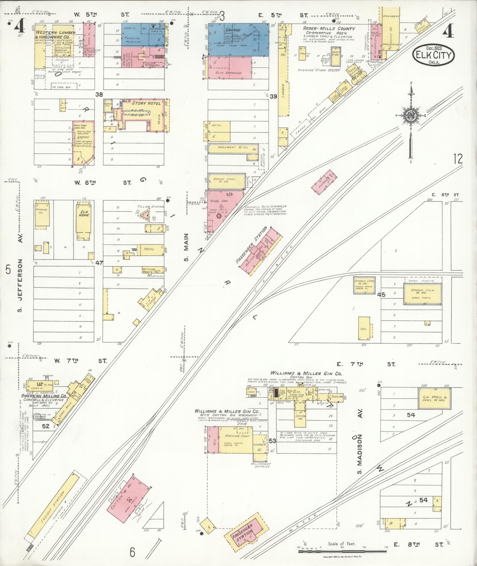 Sanborn Fire Insurance Map from Elk City, Beckham County, Oklahoma (1923), Sheet #0004 - Complete Map Set gallery image, historic Sanborn map, vintage wall art, Oklahoma Oklahoma