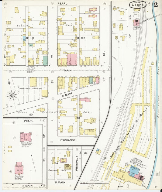 Sanborn Fire Insurance Map from Lyons, Clinton County, Iowa (1892), Sheet #0002 - Historic Sanborn Fire Insurance Map Print, vintage old map wall art