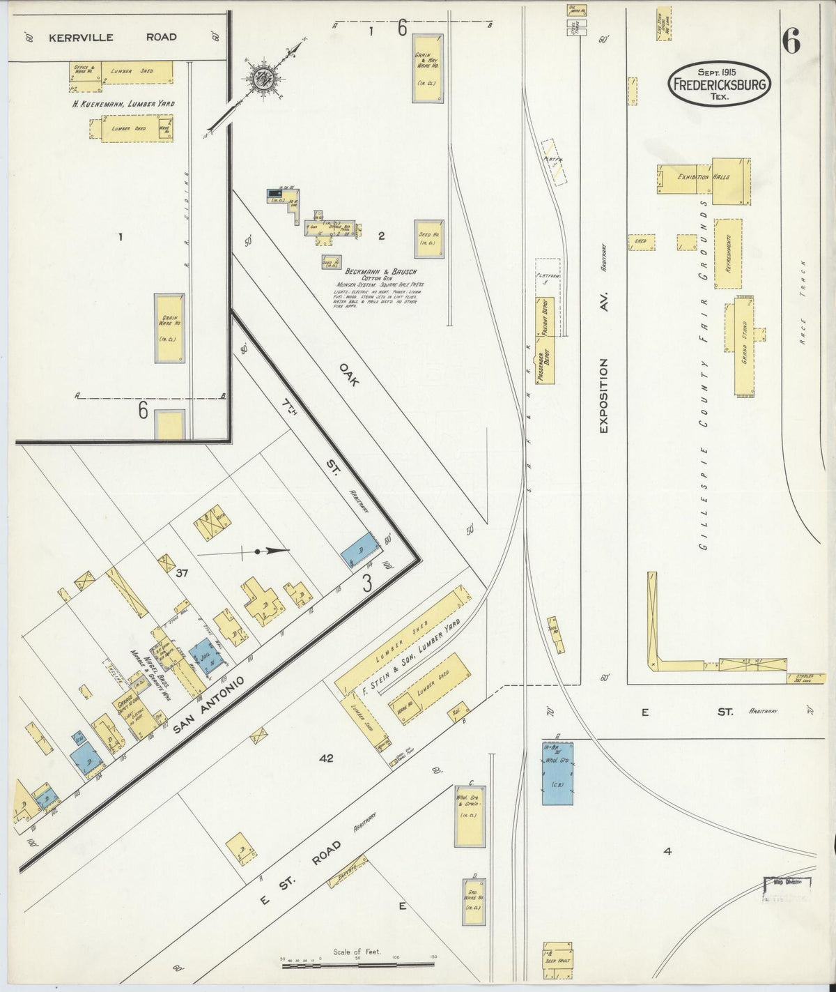 Sanborn Fire Insurance Map from Fredericksburg, Gillespie County, Texas (1915), Sheet #0006 - Complete Map Set gallery image, historic Sanborn map, vintage wall art, Texas Texas