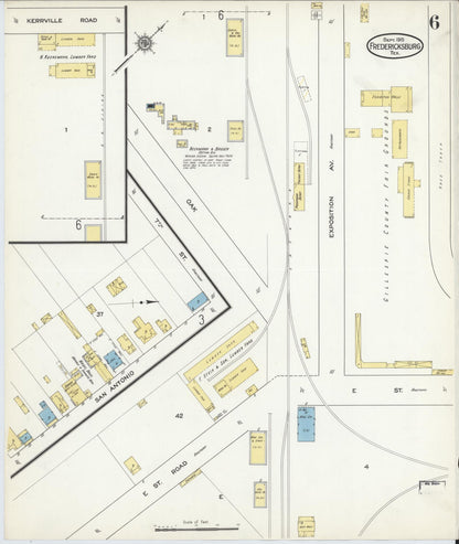 Sanborn Fire Insurance Map from Fredericksburg, Gillespie County, Texas (1915), Sheet #0006 - Complete Map Set gallery image, historic Sanborn map, vintage wall art, Texas Texas