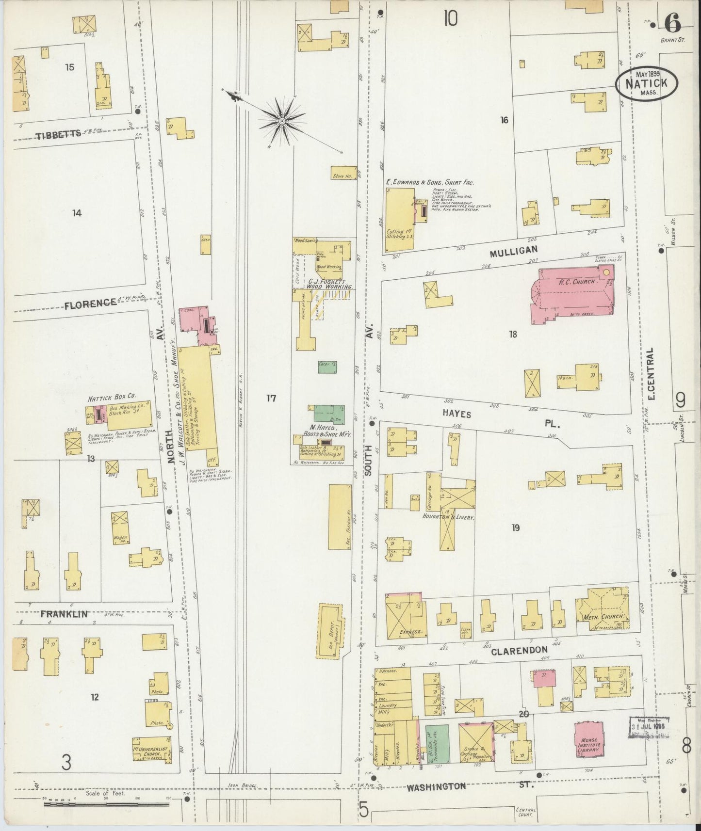 Sanborn Fire Insurance Map from Natick, Middlesex County, Massachusetts (1899), Sheet #0006 - Complete Map Set gallery image, historic Sanborn map, vintage wall art, Massachusetts Massachusetts