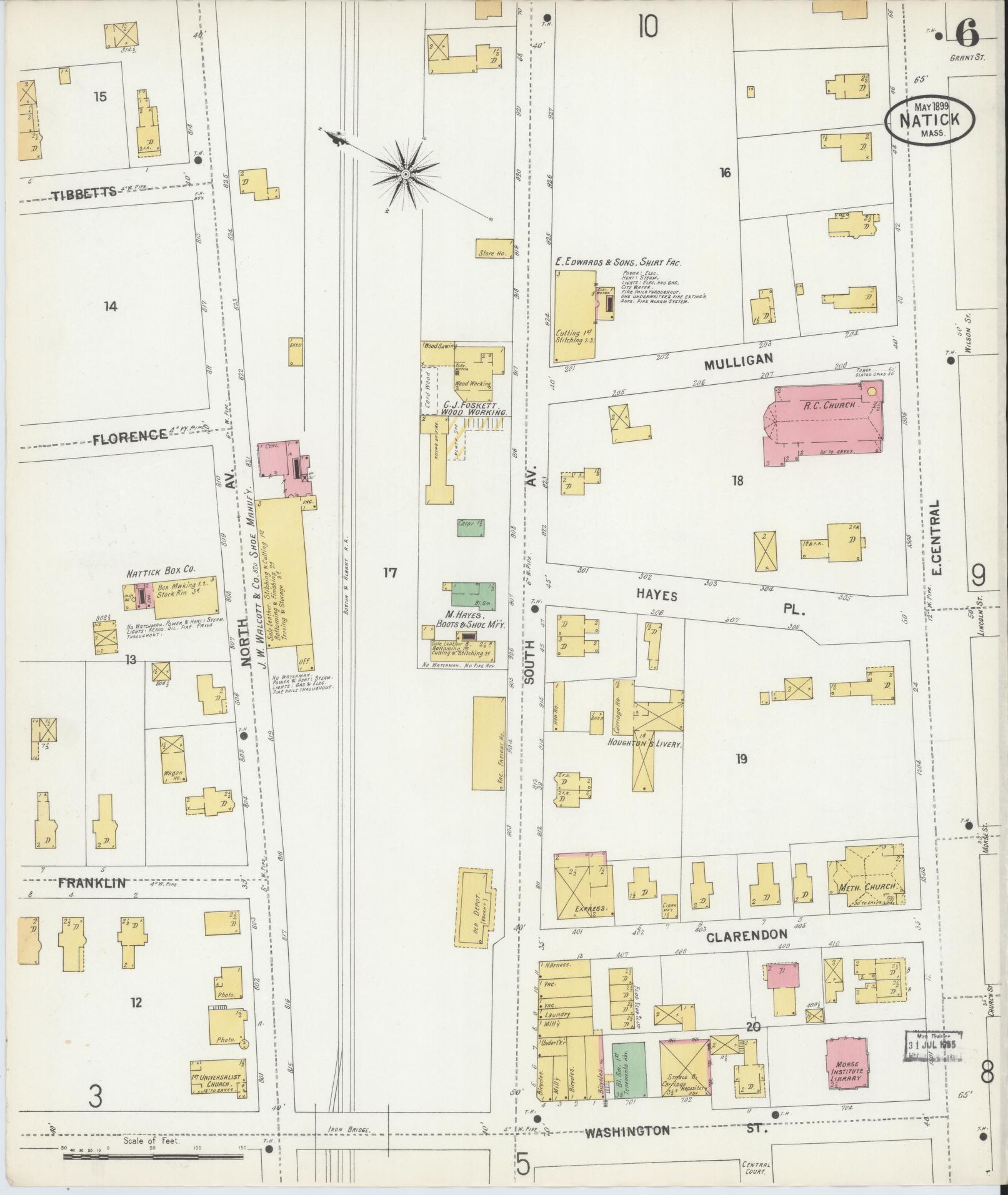 Sanborn Fire Insurance Map from Natick, Middlesex County, Massachusetts (1899), Sheet #0006 - Complete Map Set gallery image, historic Sanborn map, vintage wall art, Massachusetts Massachusetts