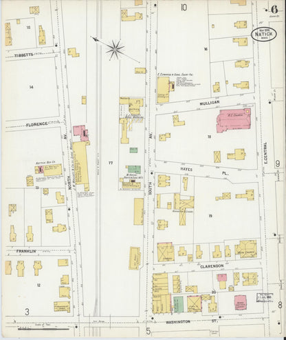Sanborn Fire Insurance Map from Natick, Middlesex County, Massachusetts (1899), Sheet #0006 - Complete Map Set gallery image, historic Sanborn map, vintage wall art, Massachusetts Massachusetts