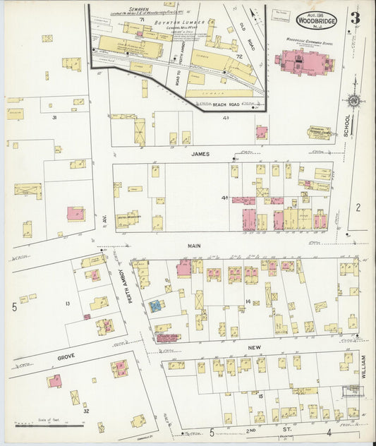 Sanborn Fire Insurance Map from Woodbridge, Middlesex County, New Jersey (1916), Sheet #0003 - Historic Sanborn Fire Insurance Map Print, vintage old map wall art, antique decor, genealogy gift, New Jersey New Jersey map