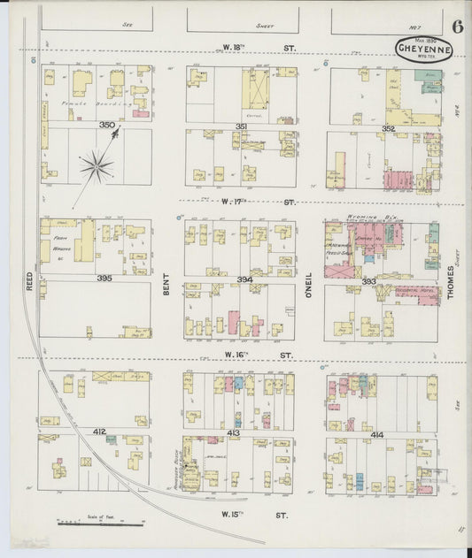 Sanborn Fire Insurance Map from Cheyenne, Laramie County, Wyoming (1890), Sheet #0006 - Historic Sanborn Fire Insurance Map Print, vintage old map wall art, antique decor, genealogy gift, Wyoming Wyoming map