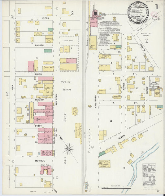 Sanborn Fire Insurance Map from Sweetwater, Monroe County, Tennessee (1897), Sheet #0001 - Historic Sanborn Fire Insurance Map Print, vintage old map wall art, antique decor, genealogy gift, Tennessee Tennessee map