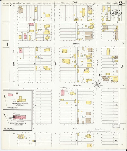 Sanborn Fire Insurance Map from Deming, Luna County, New Mexico (1902), Sheet #0002 - Historic Sanborn Fire Insurance Map Print, vintage old map wall art, antique decor, genealogy gift, New Mexico New Mexico map