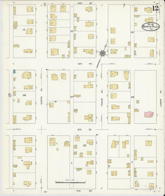 Sanborn Fire Insurance Map from Wichita Falls, Wichita County, Texas (1912), Sheet #0012 - Historic Sanborn Fire Insurance Map Print, vintage old map wall art, antique decor, genealogy gift, Texas Texas map