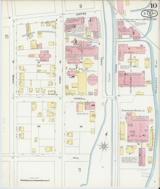 Sanborn Fire Insurance Map from Derby, New Haven County, Connecticut (1896), Sheet #0010 - Historic Sanborn Fire Insurance Map Print, vintage old map wall art, antique decor, genealogy gift, Connecticut Connecticut map