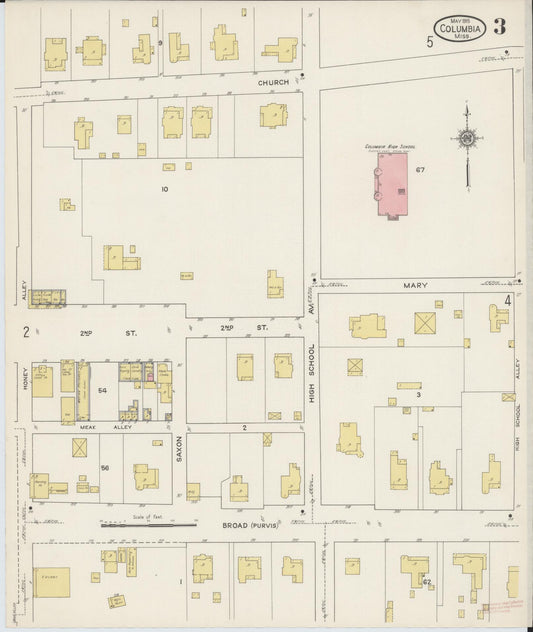 Sanborn Fire Insurance Map from Columbia, Marion County, Mississippi (1915), Sheet #0003 - Historic Sanborn Fire Insurance Map Print, vintage old map wall art, antique decor, genealogy gift, Mississippi Mississippi map