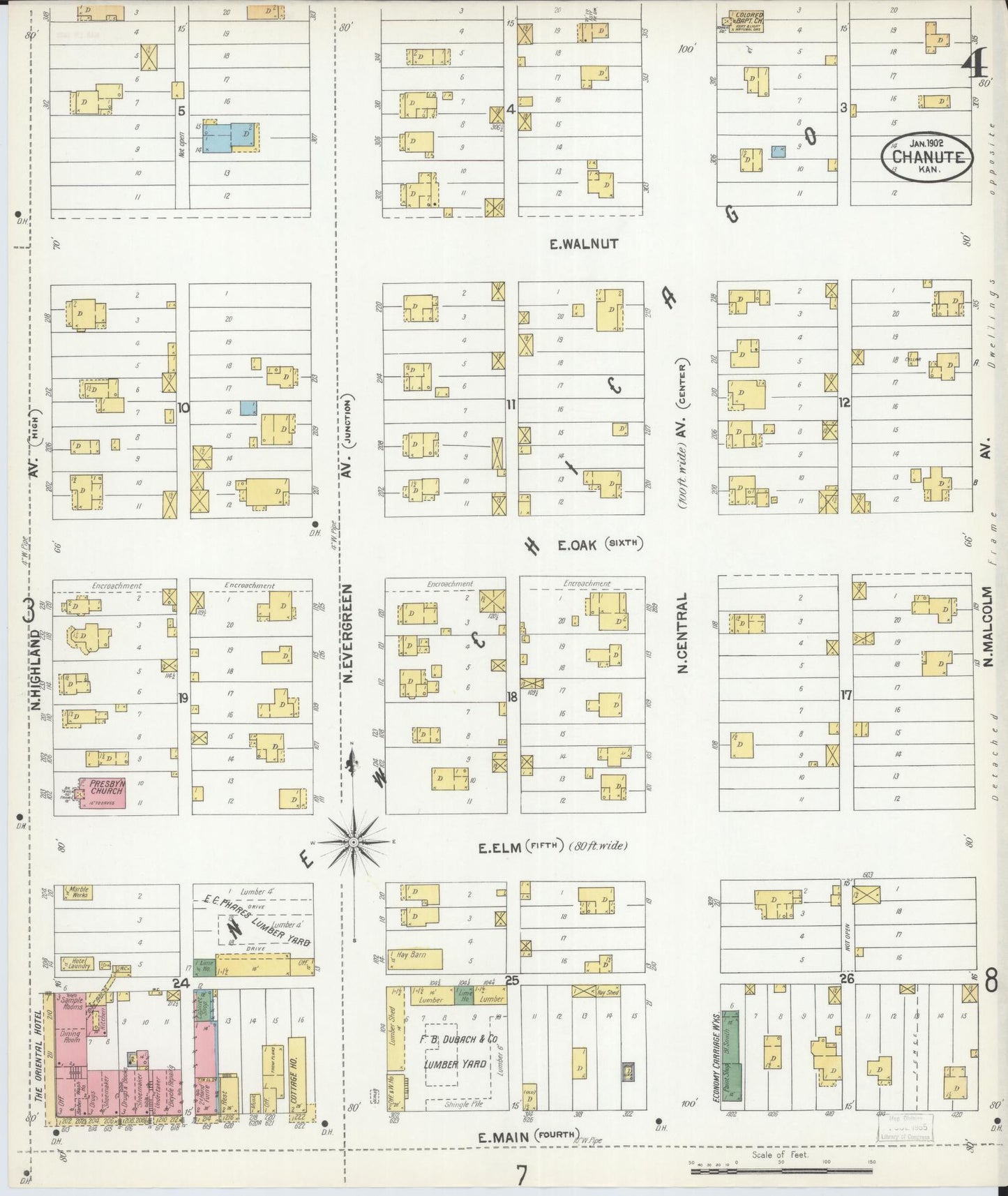 Sanborn Fire Insurance Map from Chanute, Neosho County, Kansas (1902), Sheet #0004 - Complete Map Set gallery image, historic Sanborn map, vintage wall art, Kansas Kansas