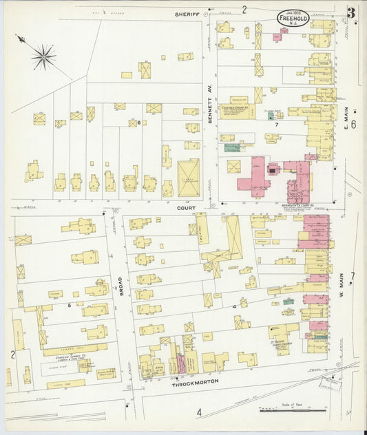 Sanborn Fire Insurance Map from Freehold, Monmouth County, New Jersey (1909), Sheet #0003 - Historic Sanborn Fire Insurance Map Print, vintage old map wall art, antique decor, genealogy gift, New Jersey New Jersey map