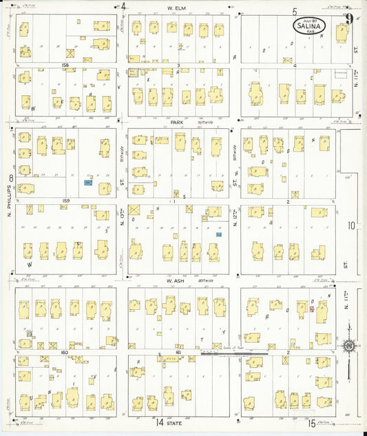 Sanborn Fire Insurance Map from Salina, Saline County, Kansas (1917), Sheet #0009 - Historic Sanborn Fire Insurance Map Print, vintage old map wall art, antique decor, genealogy gift, Kansas Kansas map