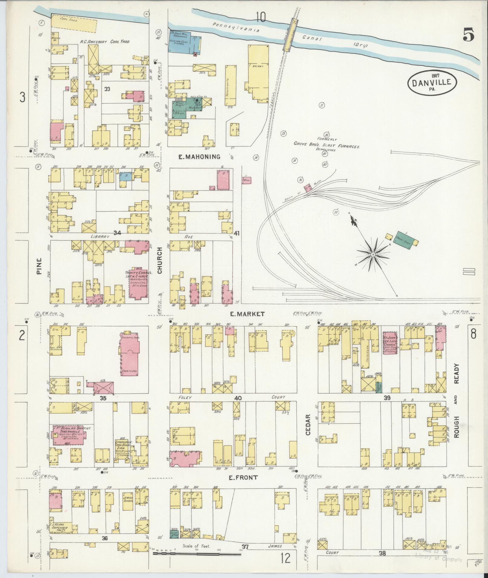 Sanborn Fire Insurance Map from Danville, Montour County, Pennsylvania (1907), Sheet #0005 - Historic Sanborn Fire Insurance Map Print, vintage old map wall art, antique decor, genealogy gift, Pennsylvania Pennsylvania map
