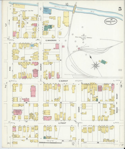Sanborn Fire Insurance Map from Danville, Montour County, Pennsylvania (1907), Sheet #0005 - Historic Sanborn Fire Insurance Map Print, vintage old map wall art, antique decor, genealogy gift, Pennsylvania Pennsylvania map
