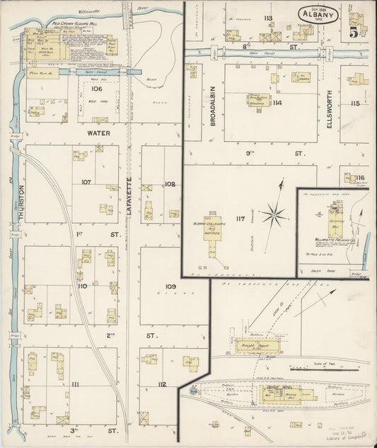 Sanborn Fire Insurance Map from Albany, Linn County, Oregon (1888), Sheet #0005 - Historic Sanborn Fire Insurance Map Print, vintage old map wall art, antique decor, genealogy gift, Oregon Oregon map
