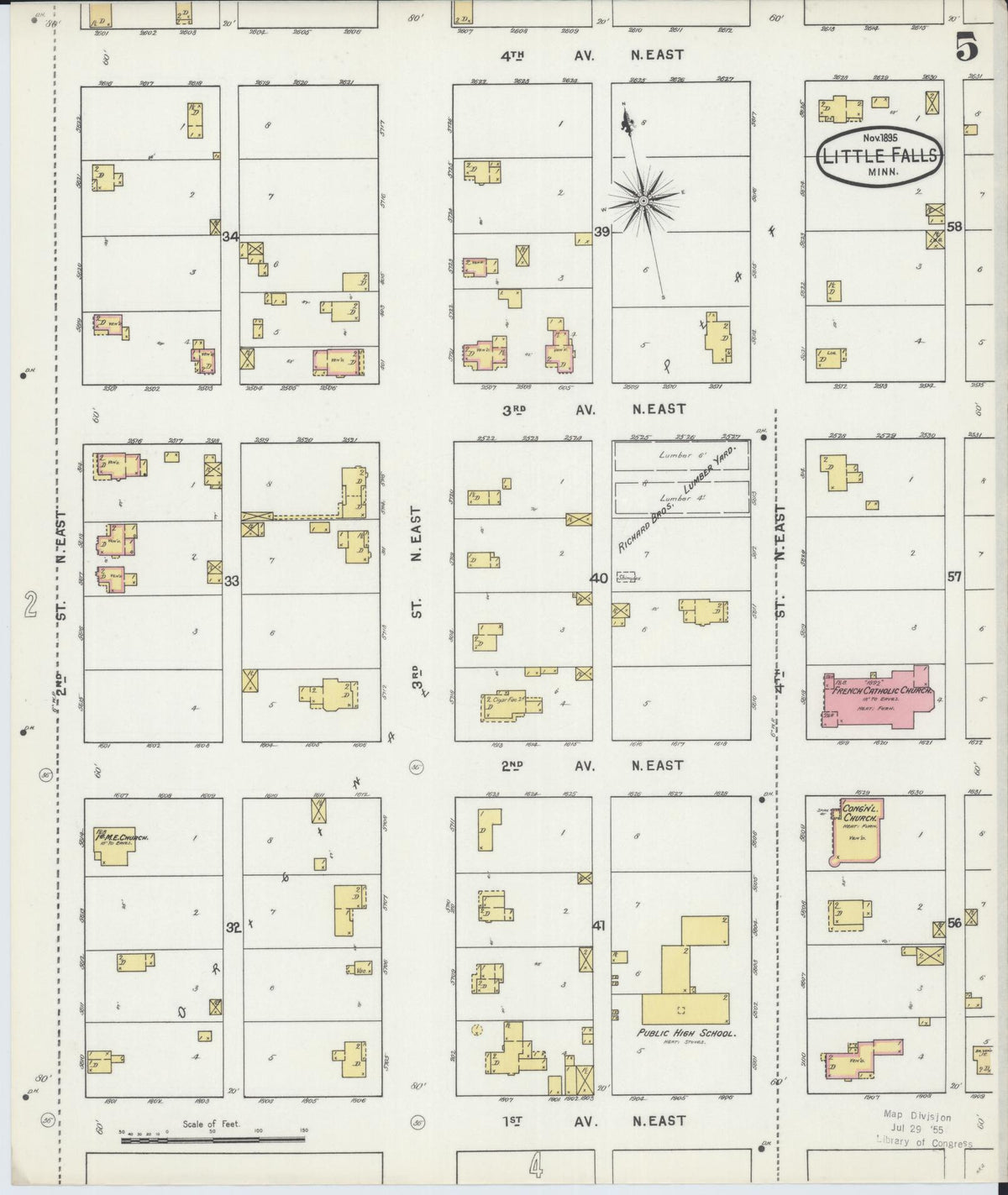 Sanborn Fire Insurance Map from Little Falls, Morrison County, Minnesota (1895), Sheet #0005 - Complete Map Set gallery image, historic Sanborn map, vintage wall art, Minnesota Minnesota