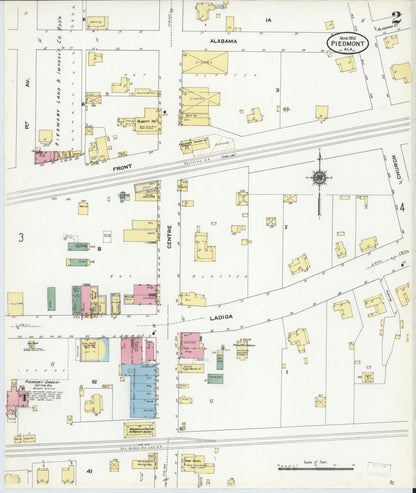 Sanborn Fire Insurance Map from Piedmont, Calhoun County, Alabama (1910), Sheet #0002 - Complete Map Set gallery image, historic Sanborn map, vintage wall art, Alabama Alabama