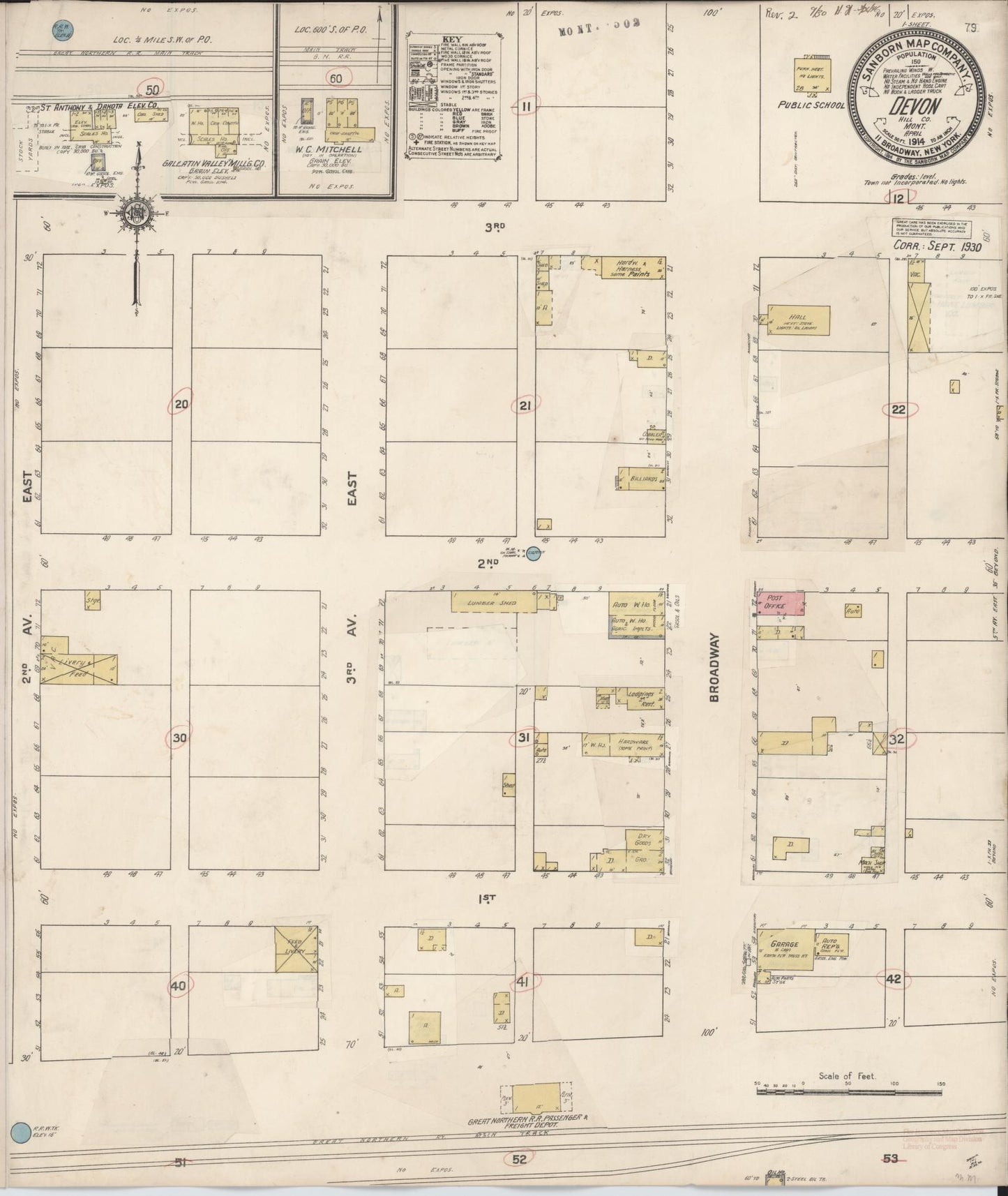 Sanborn Fire Insurance Map from Devon, Toole County, Montana (1930), Sheet #0001 - Historic Sanborn Fire Insurance Map Print, vintage old map wall art, antique decor, genealogy gift, Montana Montana map