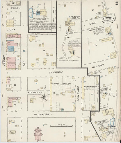 Sanborn Fire Insurance Map from Denton, Denton County, Texas (1885), Sheet #0002 - Historic Sanborn Fire Insurance Map Print, vintage old map wall art, antique decor, genealogy gift, Texas Texas map