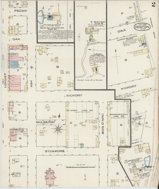 Sanborn Fire Insurance Map from Denton, Denton County, Texas (1885), Sheet #0002 - Historic Sanborn Fire Insurance Map Print, vintage old map wall art, antique decor, genealogy gift, Texas Texas map