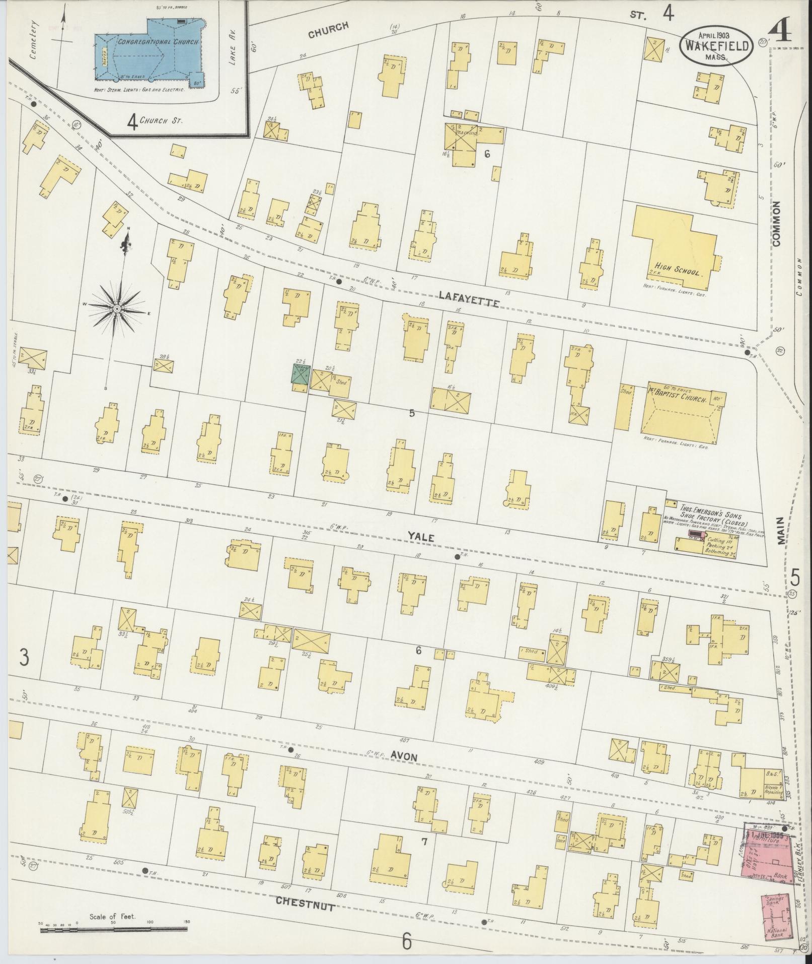 Sanborn Fire Insurance Map from Wakefield, Middlesex County, Massachusetts (1903), Sheet #0004 - Complete Map Set gallery image, historic Sanborn map, vintage wall art, Massachusetts Massachusetts