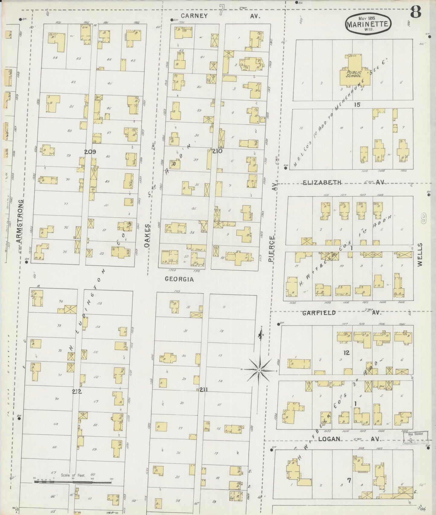 Sanborn Fire Insurance Map from Marinette, Marinette County, Wisconsin (1895), Sheet #0008 - Complete Map Set gallery image, historic Sanborn map, vintage wall art, Wisconsin Wisconsin