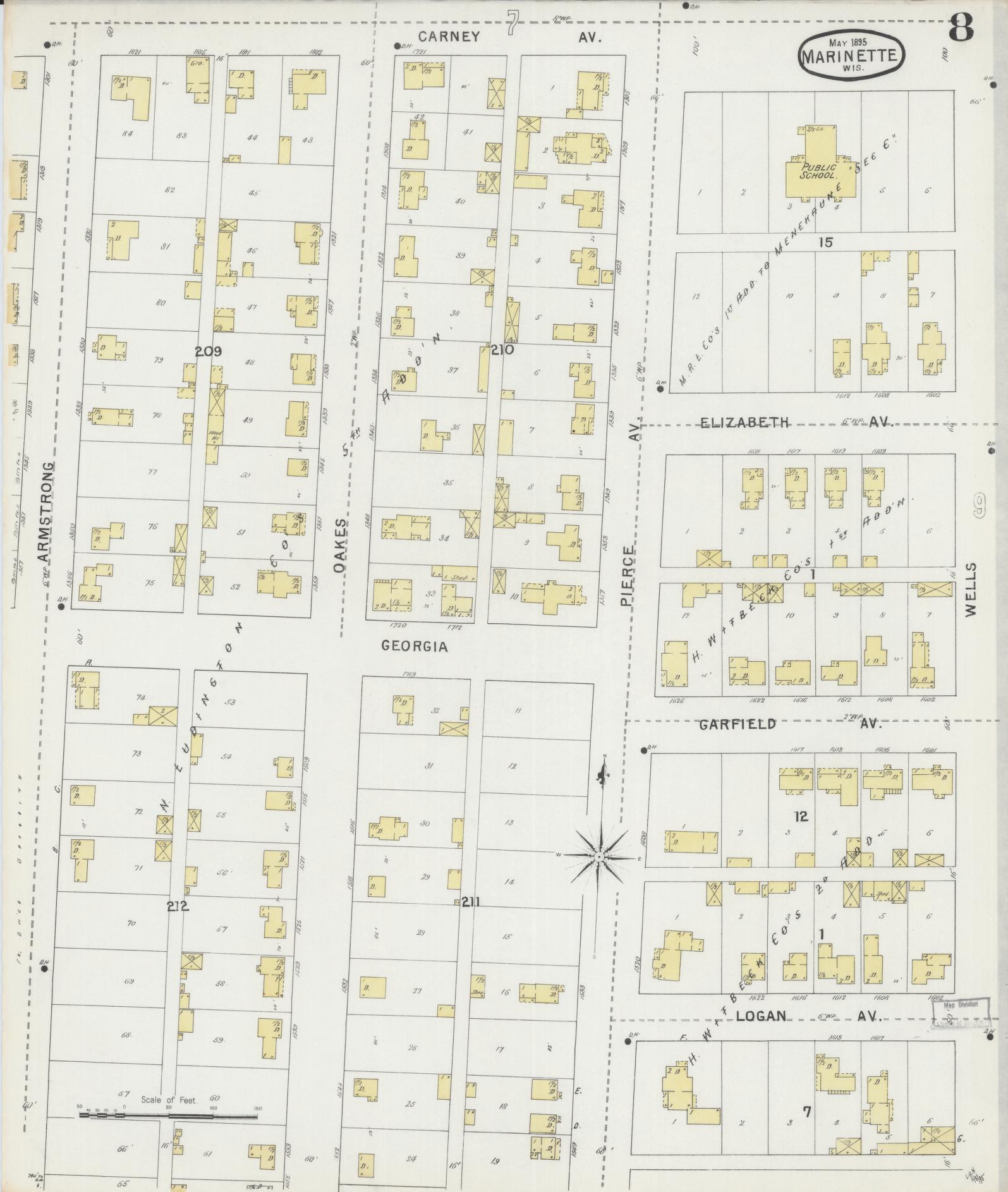 Sanborn Fire Insurance Map from Marinette, Marinette County, Wisconsin (1895), Sheet #0008 - Complete Map Set gallery image, historic Sanborn map, vintage wall art, Wisconsin Wisconsin