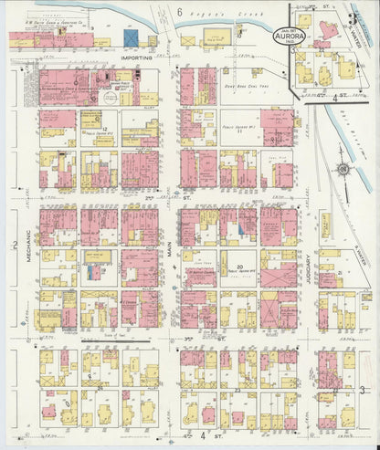 Sanborn Fire Insurance Map from Aurora, Dearborn County, Indiana (1917), Sheet #0003 - Historic Sanborn Fire Insurance Map Print, vintage old map wall art, antique decor, genealogy gift, Indiana Indiana map