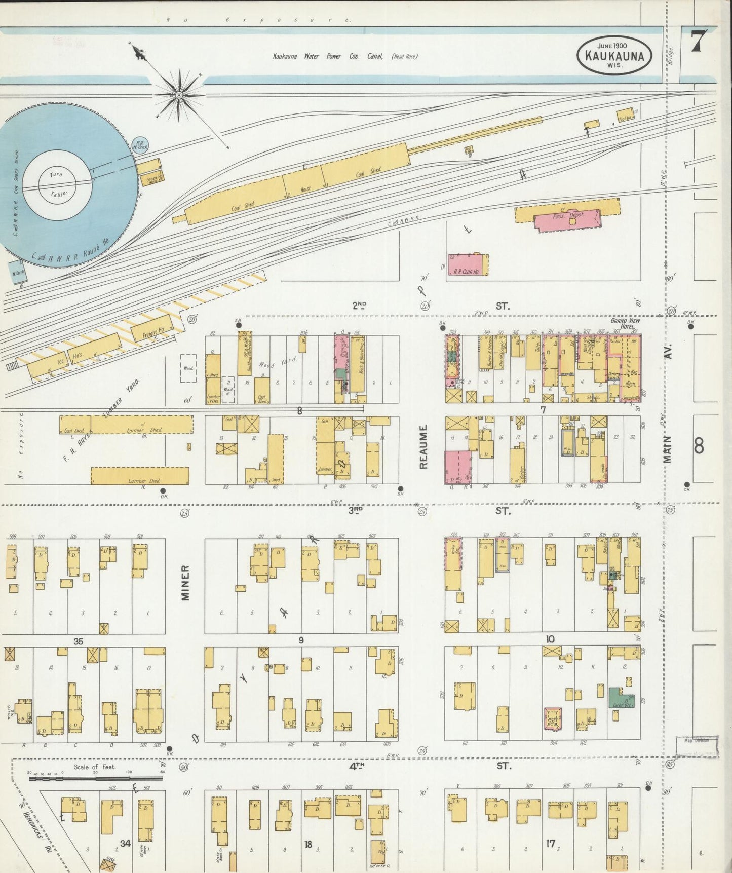 Sanborn Fire Insurance Map from Kaukauna, Outagamie County, Wisconsin (1900), Sheet #0007 - Complete Map Set gallery image, historic Sanborn map, vintage wall art, Wisconsin Wisconsin