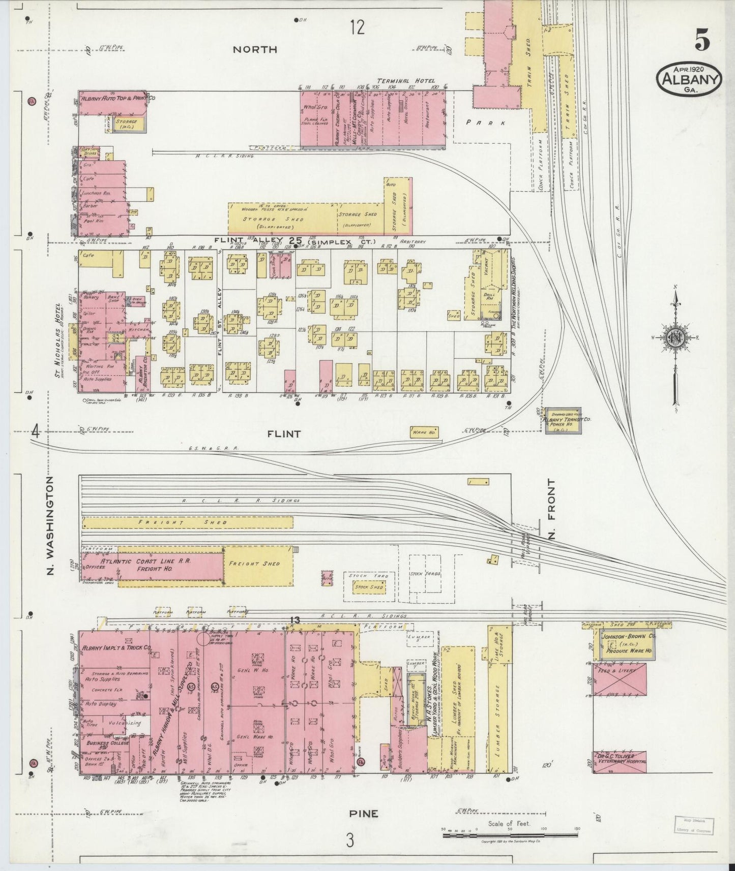 Sanborn Fire Insurance Map from Albany, Dougherty County, Georgia (1920), Sheet #0005 - Complete Map Set gallery image, historic Sanborn map, vintage wall art, Georgia Georgia
