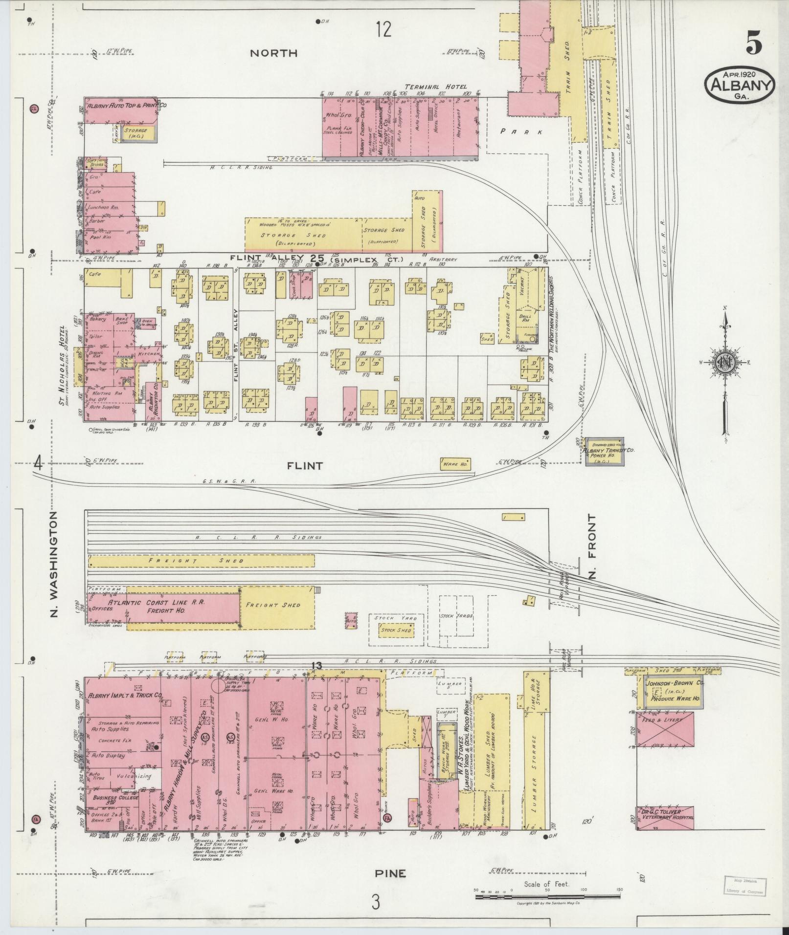 Sanborn Fire Insurance Map from Albany, Dougherty County, Georgia (1920), Sheet #0005 - Complete Map Set gallery image, historic Sanborn map, vintage wall art, Georgia Georgia