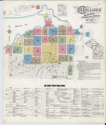 Sanborn Fire Insurance Map from Holland, Ottawa County, Michigan (1916), Sheet #0001 - Historic Sanborn Fire Insurance Map Print, vintage old map wall art, antique decor, genealogy gift, Michigan Michigan map