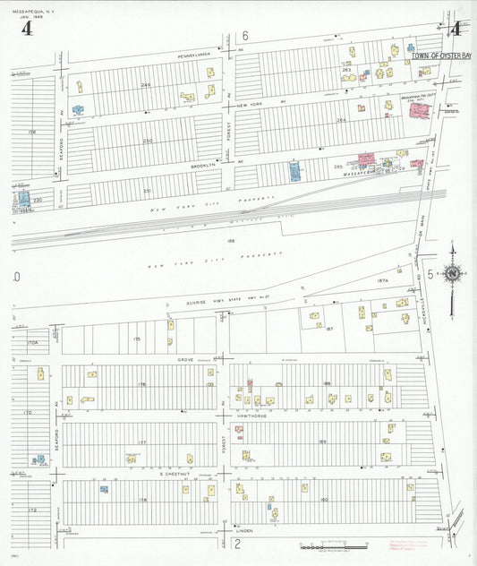 Sanborn Fire Insurance Map from Massapequa, Nassau County, New York (1948), Sheet #0004 - Historic Sanborn Fire Insurance Map Print, vintage old map wall art, antique decor, genealogy gift, New York New York map