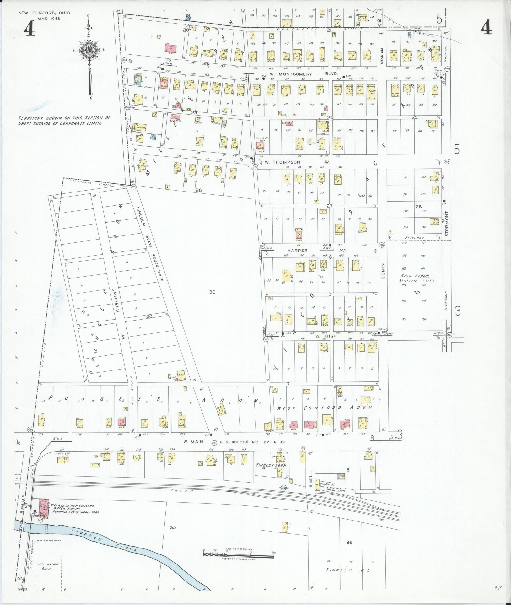 Sanborn Fire Insurance Map from New Concord, Muskingum County, Ohio (1946), Sheet #0004 - Complete Map Set gallery image, historic Sanborn map, vintage wall art, Ohio Ohio