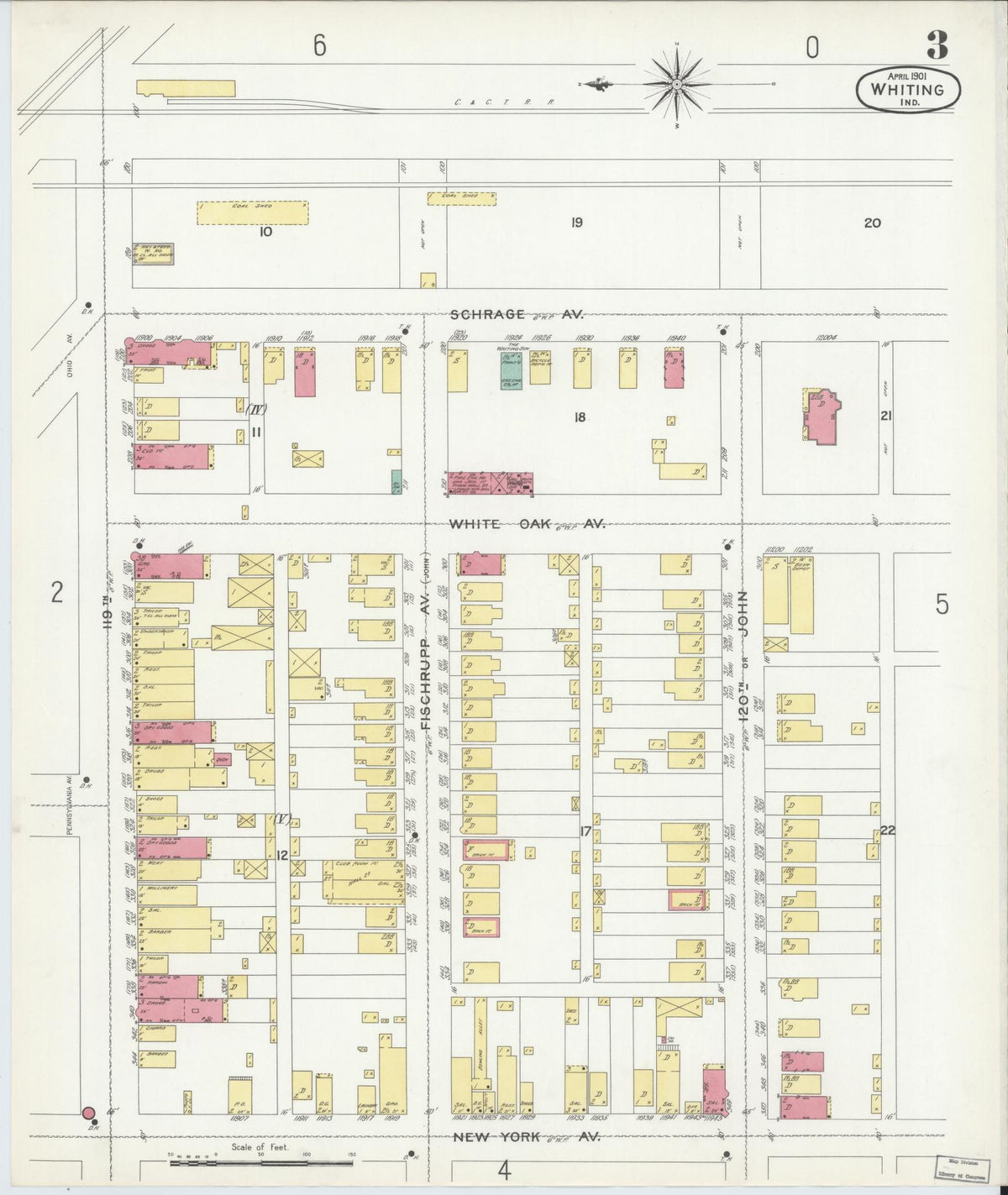 Sanborn Fire Insurance Map from Whiting, Lake County, Indiana (1901), Sheet #0003 - Historic Sanborn Fire Insurance Map Print, vintage old map wall art, antique decor, genealogy gift, Indiana Indiana map