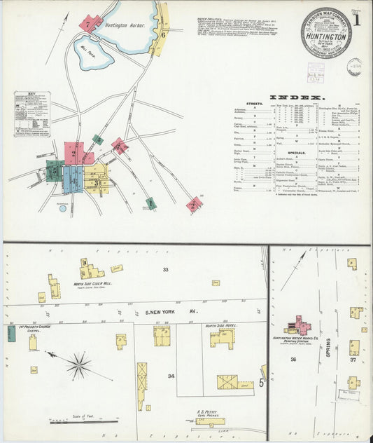 Sanborn Fire Insurance Map from Huntington, Suffolk County, New York (1902), Sheet #0001 - Historic Sanborn Fire Insurance Map Print, vintage old map wall art, antique decor, genealogy gift, New York New York map