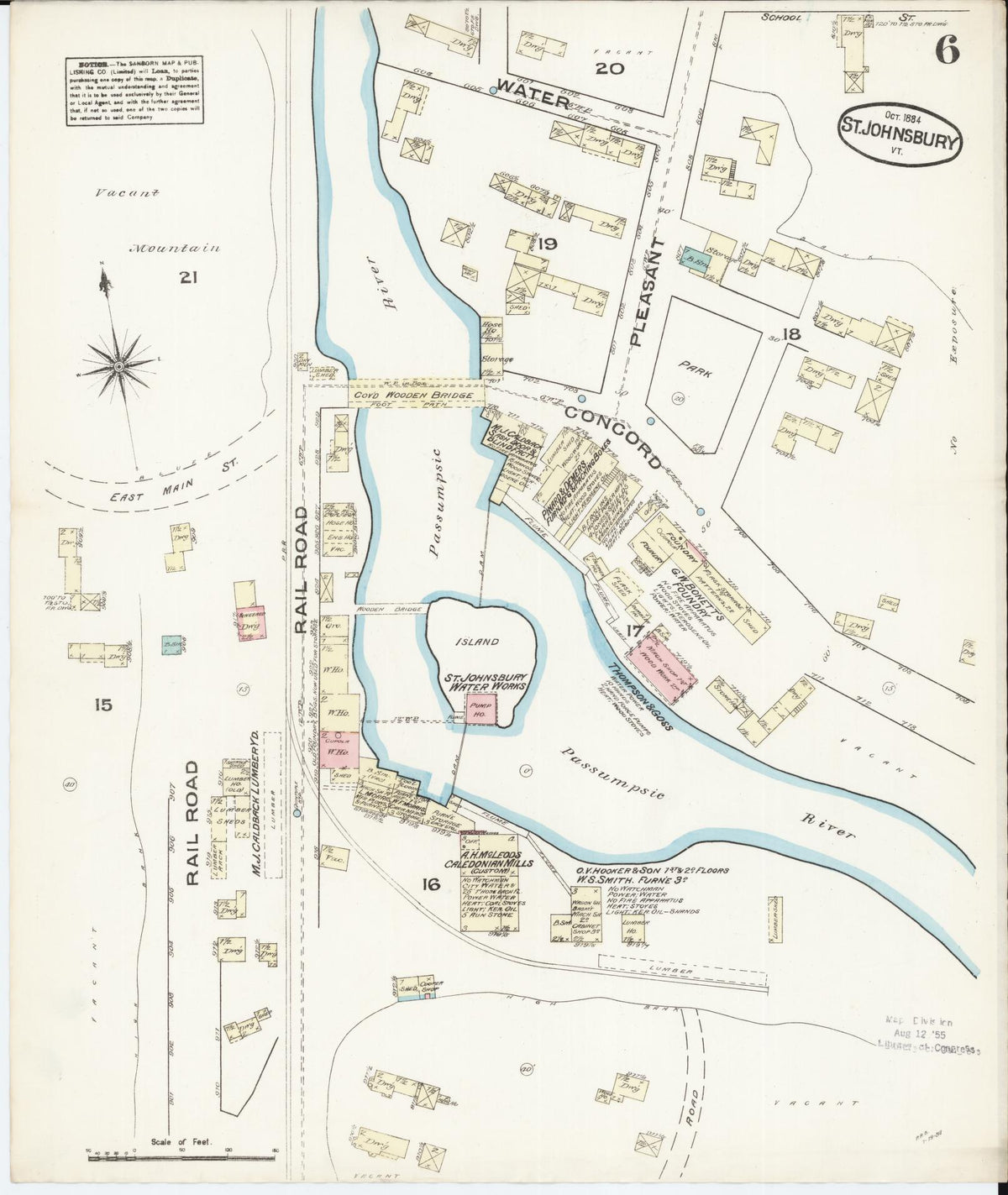 Sanborn Fire Insurance Map from Saint Johnsbury, Caledonia County, Vermont (1884), Sheet #0006 - Complete Map Set gallery image, historic Sanborn map, vintage wall art, Vermont Vermont