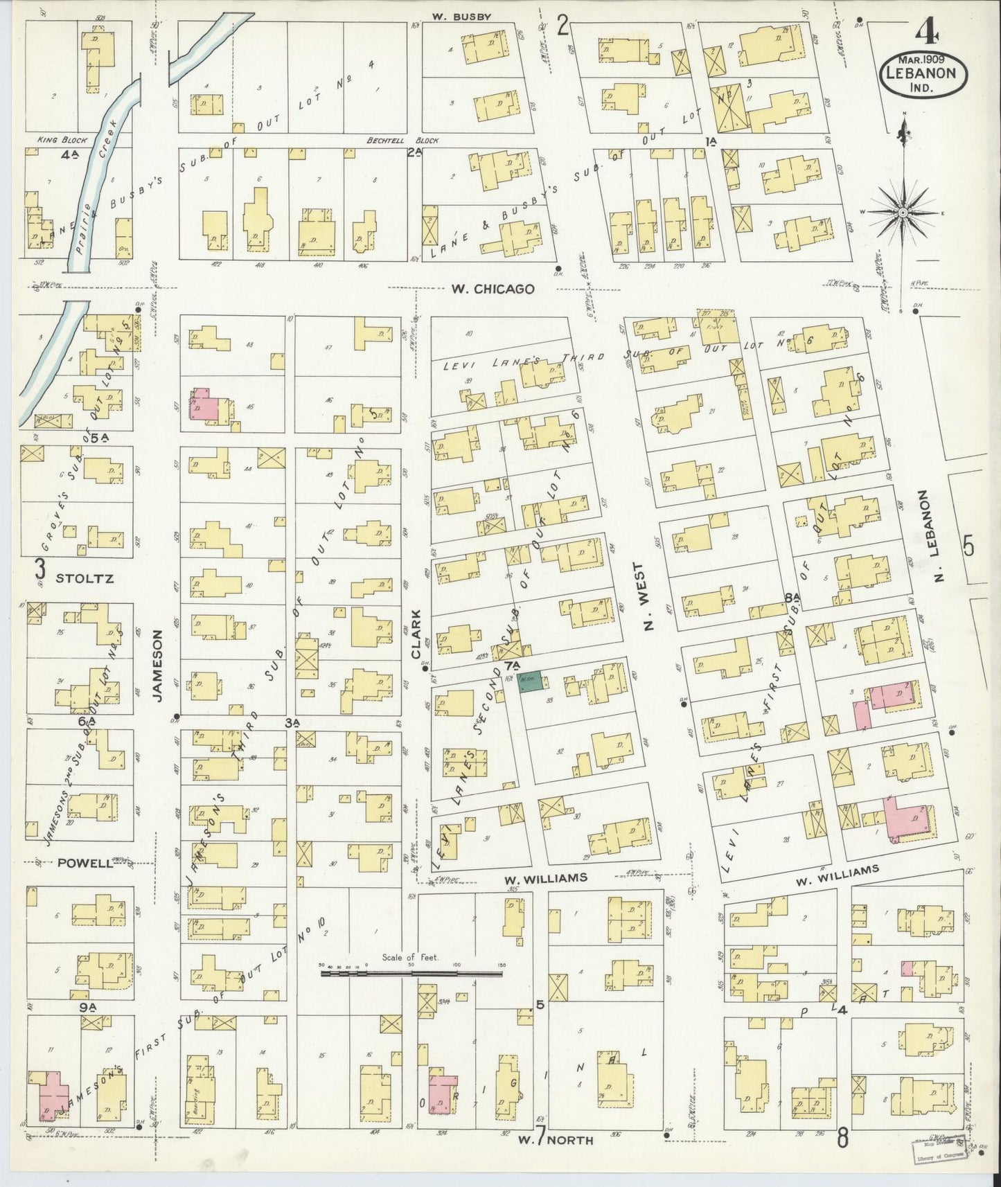 Sanborn Fire Insurance Map from Lebanon, Boone County, Indiana (1909), Sheet #0004 - Complete Map Set gallery image, historic Sanborn map, vintage wall art, Indiana Indiana
