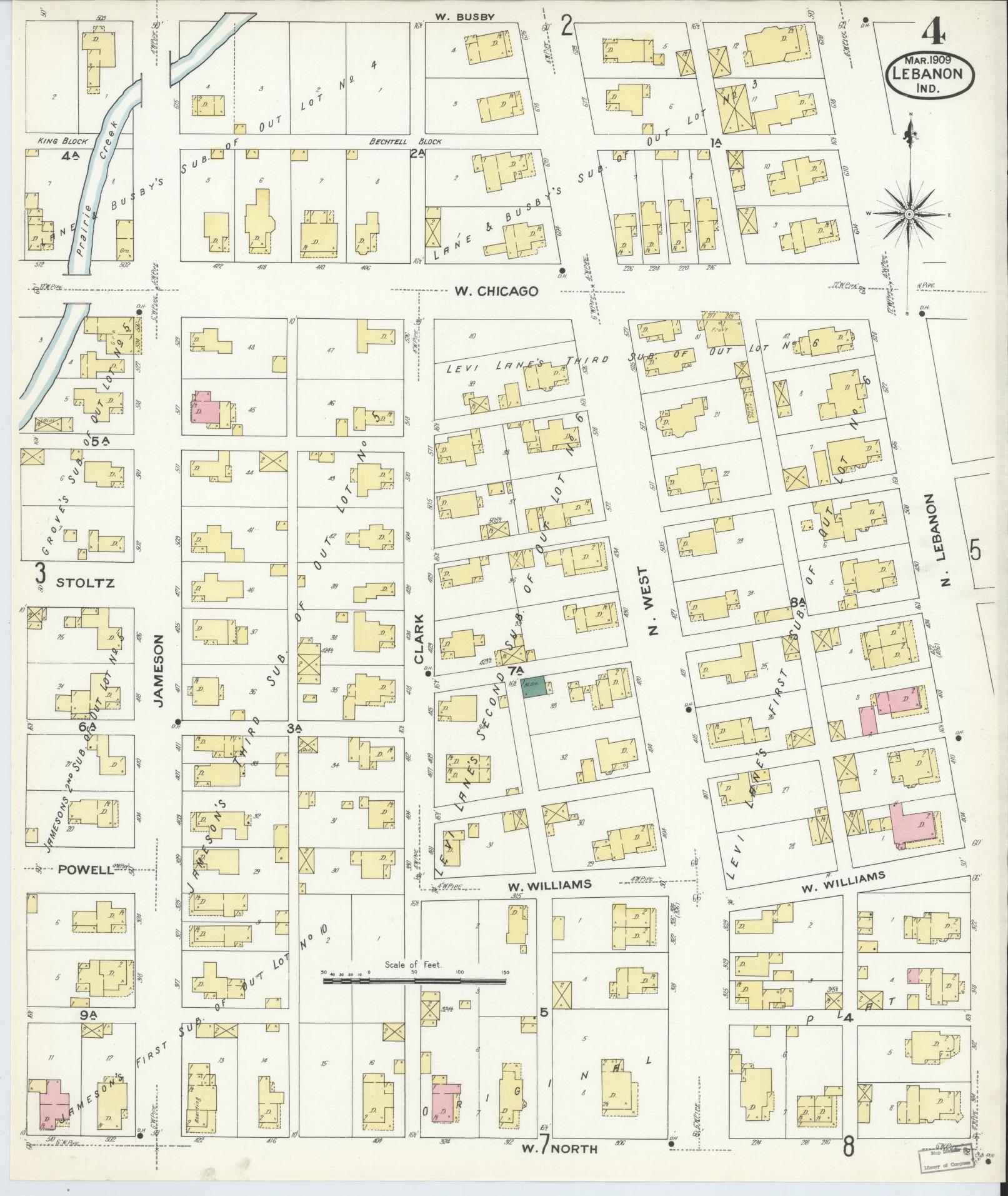 Sanborn Fire Insurance Map from Lebanon, Boone County, Indiana (1909), Sheet #0004 - Complete Map Set gallery image, historic Sanborn map, vintage wall art, Indiana Indiana