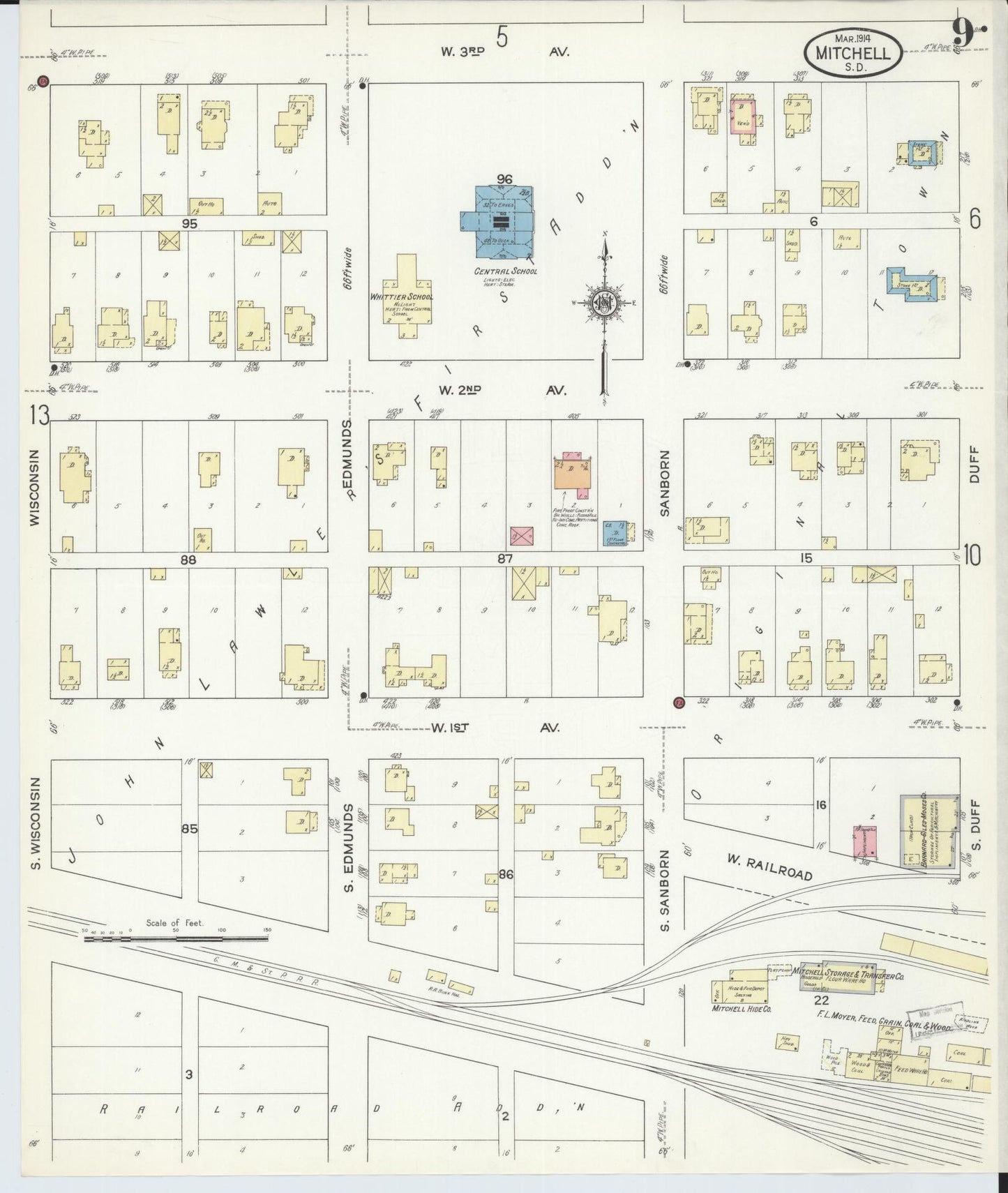 Sanborn Fire Insurance Map from Mitchell, Davison County, South Dakota (1914), Sheet #0009 - Complete Map Set gallery image, historic Sanborn map, vintage wall art, South Dakota South Dakota