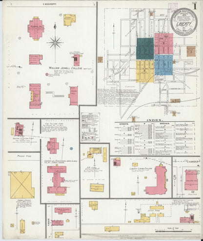 Sanborn Fire Insurance Map from Liberty, Clay County, Missouri (1906), Sheet #0001 - Historic Sanborn Fire Insurance Map Print, vintage old map wall art, antique decor, genealogy gift, Missouri Missouri map