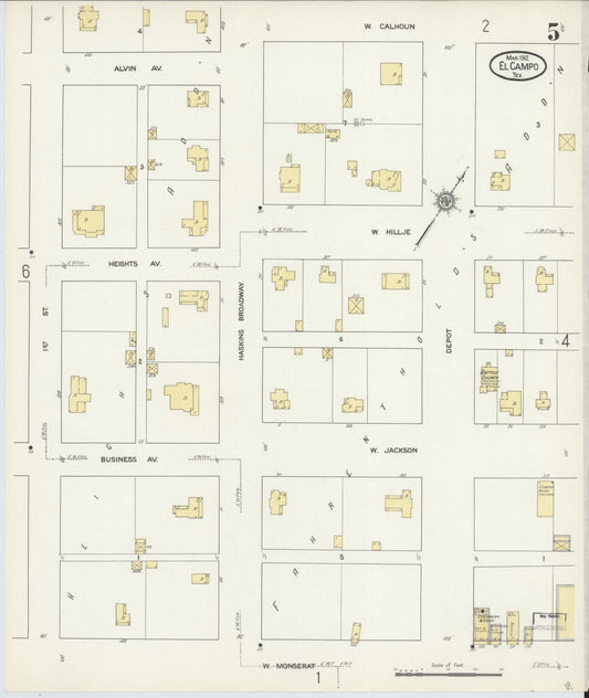 Sanborn Fire Insurance Map from El Campo, Wharton County, Texas (1912), Sheet #0005 - Historic Sanborn Fire Insurance Map Print, vintage old map wall art, antique decor, genealogy gift, Texas Texas map